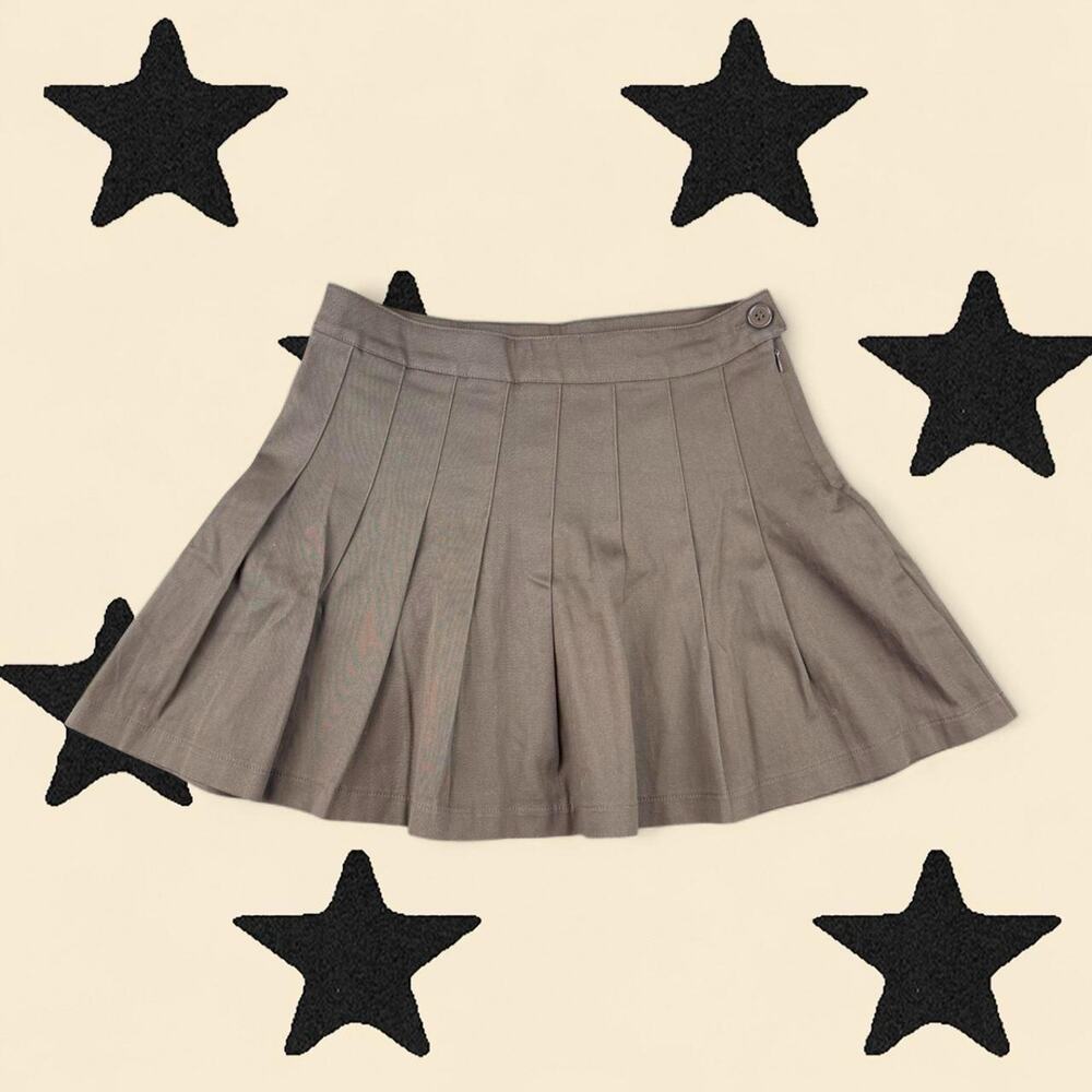 ★ brown/ army green pleated mini skirt ★
